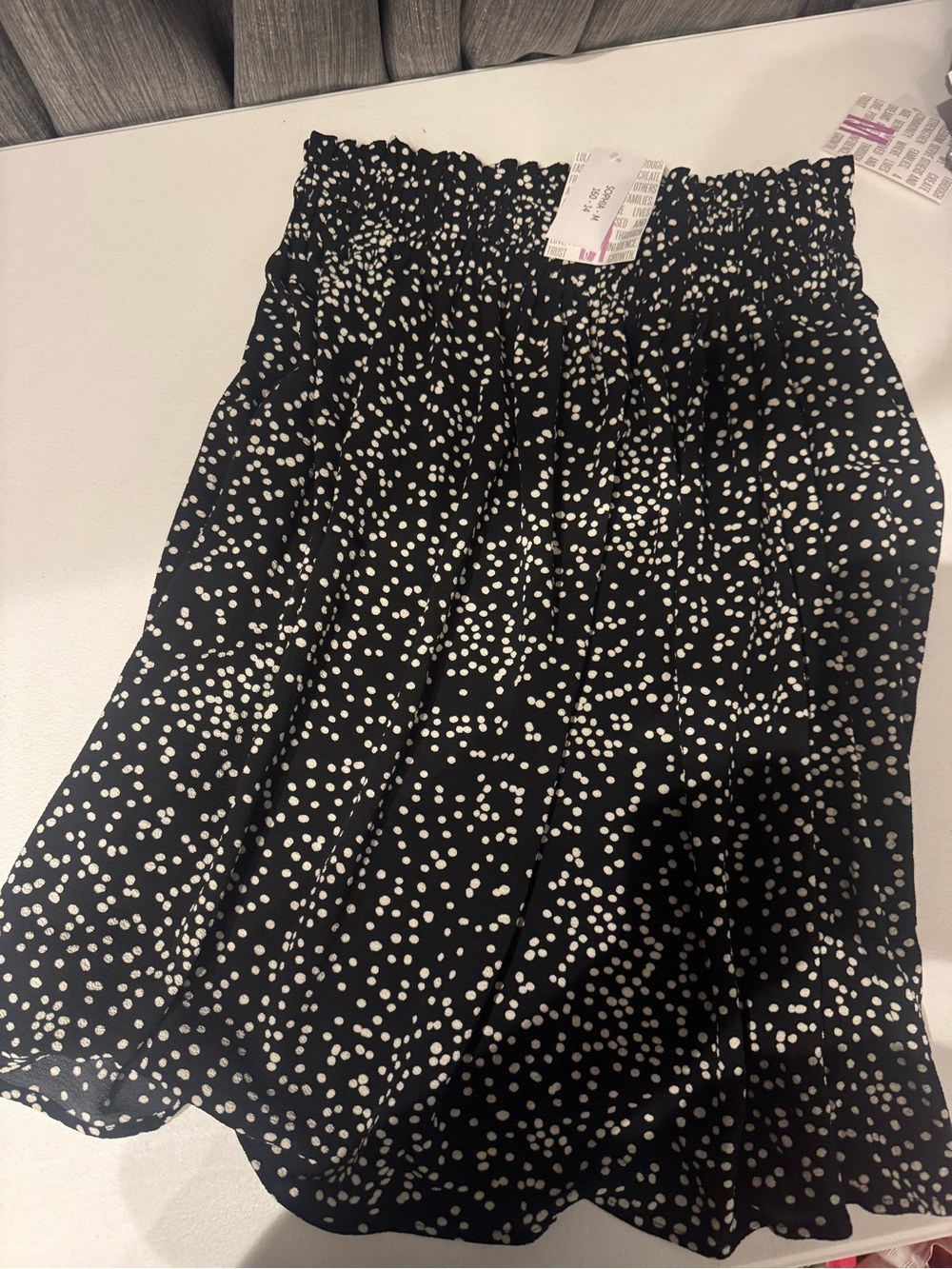 Women's Lularoe Sophia Black Polka Dot Smocked Waist Skirt